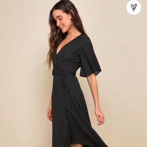 Lulu's size xl extra large Farah Black Print Midi Wrap Dress